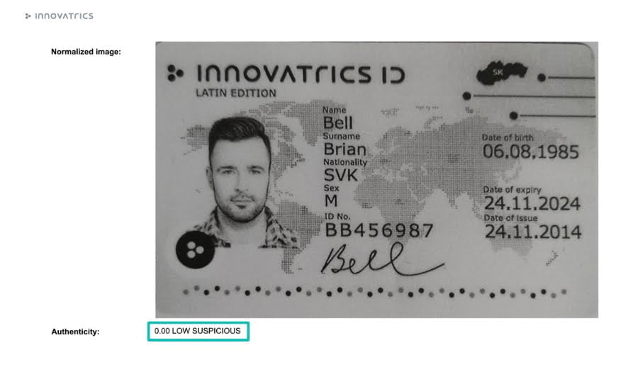 color_profile_analysis Innovatrics Digital Onboarding Toolkit can evaluate the authenticity of the ID based on the color profile.